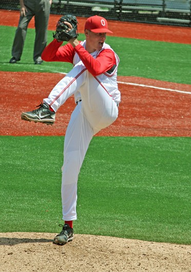 Then-sophomore pitcher John Kuchno throws the ball during a game against Northwestern May 6, 2012, at Bill Davis Stadium. OSU won, 4-1. Credit: Shelby Lum / Photo editor