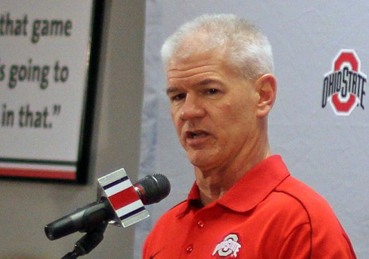 OSU cornerbacks coach and special teams coordinator Kerry Coombs talks to the media on National Signing Day Feb. 5 at the Woody Hayes Athletic Center. Credit: Shelby Lum / Photo editor