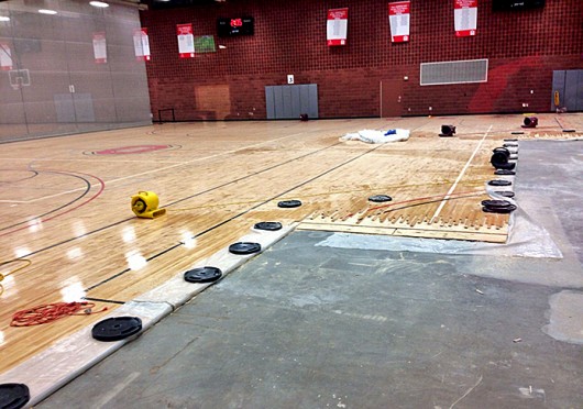 The RPAC lower basketball courts under construction during winter break. Credit: Kristen Mitchell / Editor-it-chief