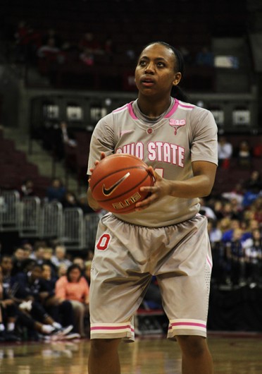 Sophomore guard Ameryst Alston sets up for a free throw during a game against Penn State Feb. 23 at the Schottenstein Center. OSU won, 71-62. Credit: Ritika Shah / Asst. photo editor