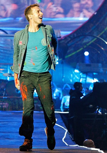 Chris Martin of Coldplay performs at Emirates Stadium in London June 1, 2012. Credit: Courtesy of MCT