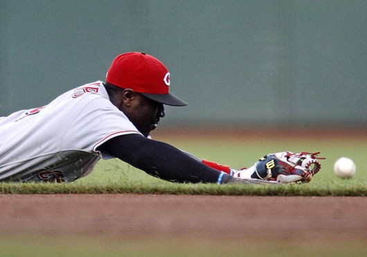 Cincinnati Reds second baseman Brandon Phillips lays out for a ground ball during a game against the San Francisco Giants July 24 at AT&T Park. The Reds won, 8-3. Courtesy of MCT