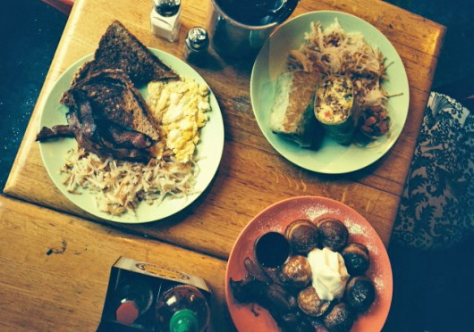 From left, clockwise: Katalina's classic breakfast, the Big 'Ol Breakfast Burrito and pancake balls. Credit: Leah Alexander / Lantern reporter