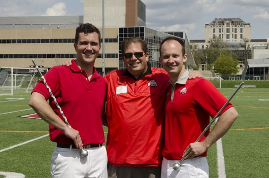 Nathan MacMaster (left), Jon Waters and David Pettit. Pettit was named head drum major of the OSU Marching Band for its 2014 season while MacMaster was named assistant drum major. The annual tryouts took place May 3. Credit: Aaron Yerian / For The Lantern