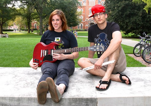Jamie Rogers (left) and Zak Toth from the band Two Years Later pose for a photo on The Oval at Ohio State, Sept. 1, 2014. Credit: Yann Schreiber / Lantern reporter