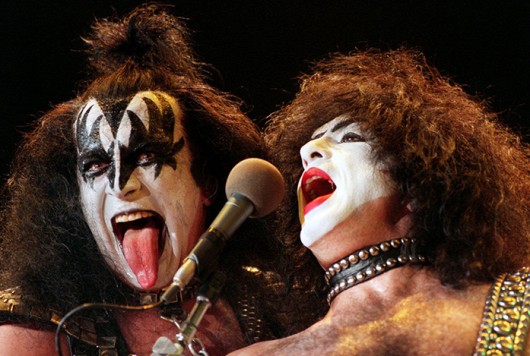 Gene Simmons (left) and Paul Stanley of rock band KISS perform at the Thunderdome in 1996.  Credit: Courtesy of MCT