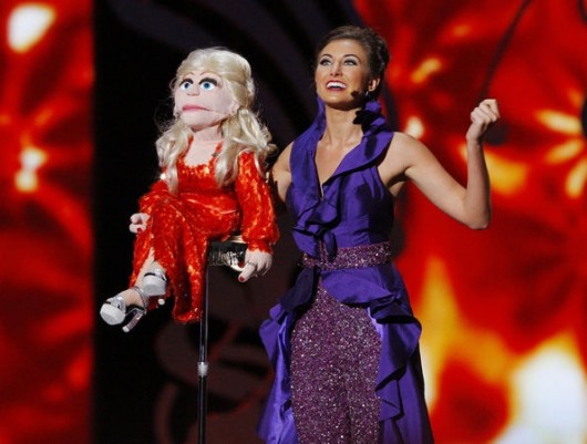 Miss Ohio Mackenzie Bart performs a ventriloquism act with her puppet, Roxy. Credit: Courtesy of Jay Jesensky