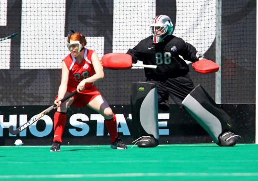 Freshman goalkeeper Liz Tamburro (88) scans the field from goal during her collegiate debut against Syracuse on Aug. 29 in Columbus. OSU lost, 3-2, in overtime Credit: Courtesy of OSU athletics