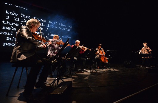 The Kronos Quartet and Laurie Anderson perform 'Landfall' on June 28, 2013 at Barbican Centre in London. Credit: Photo by Mark Allan