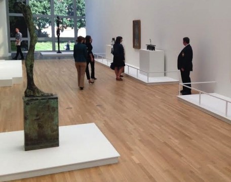 Visitors look at Giacometti's work at the Wexner Center for the Arts while a security guard looks on. Credit: Daniel Bendtsen / Asst. arts editor