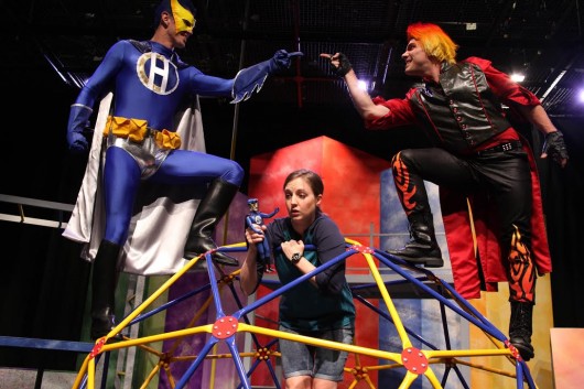 Upper left, clockwise: Aaron Lopez as Captain H, Patrick Wiabel as Red and Sarah Ware as Callie in a scene from ‘In Here Out There.’  Credit: Courtesy of Lesley Ferris 