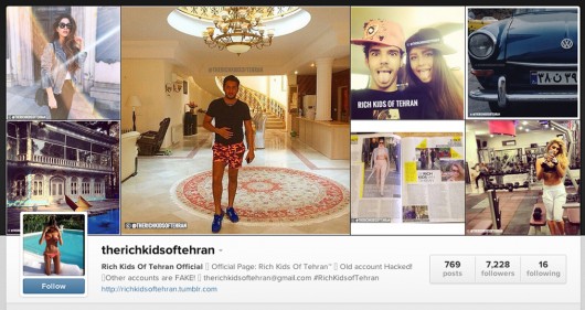 A screenshot of Rich Kids of Tehran's Instagram page