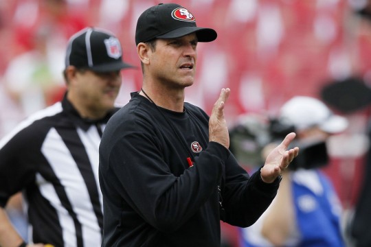 Then-San Francisco 49ers coach Jim Harbaugh before an NFL game against the Tampa Bay Buccaneers at Raymond James Stadium in Tampa, Fla., on Dec. 15, 2013. Credit: Courtesy of TNS