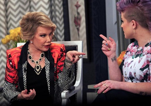 Joan Rivers works with Kelly Osborne, right, during a break in her show 'Fashion Police' on July 10, 2014. Credit: Courtesy of TNS.