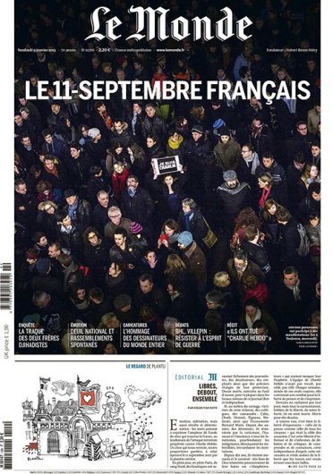 The front page of ‘Le Monde’ on Jan. 9 Credit: Courtesy of ‘Le Monde’ on Twitter 