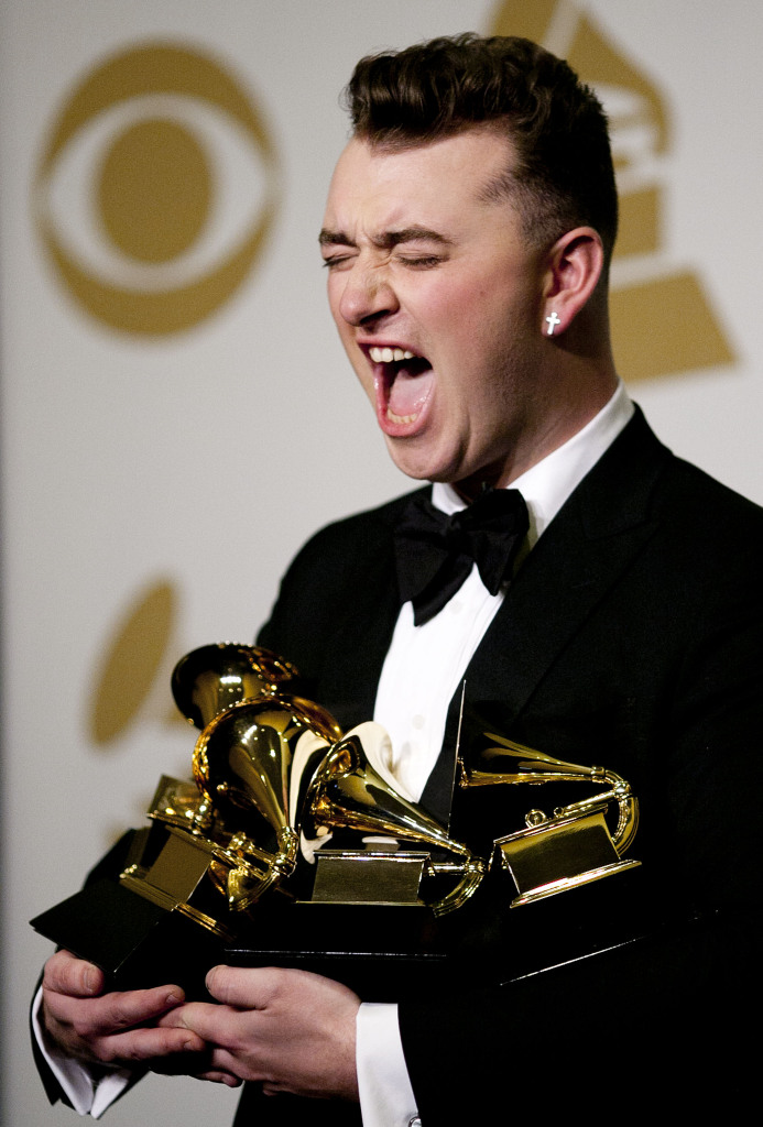 Sam Smith in the press room during the 57th Grammy Awards at the Staples Center on Feb. 8. Credit: Courtesy of TNS.