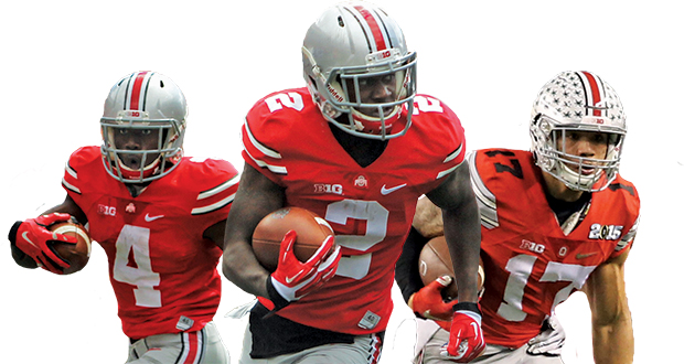 The returning OSU H-backs, comprised of sophomore Curtis Samuel (4), junior Dontre Wilson (2), and redshirt-sophomore Jalin Marshall (17), all have seen considerable playing time during their careers. Credit: Mark Batke / Photo editor