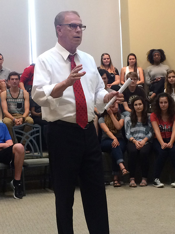Former Ohio Governor Ted Strickland made a stop at the Ohio Union August 27 to speak with students at Ohio State. Credit: Kyle Powell / Lantern Reporter