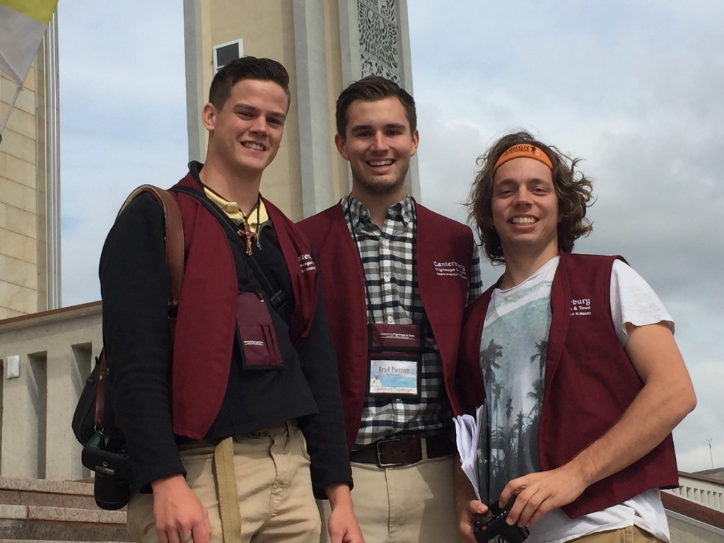 Three Ohio State students who traveled to Philadelphia to see Pope Francis on Sunday. From left to right: Tony Losekamp, Brad Pierron and Samuel Jones. Courtesy: Austin Schafer