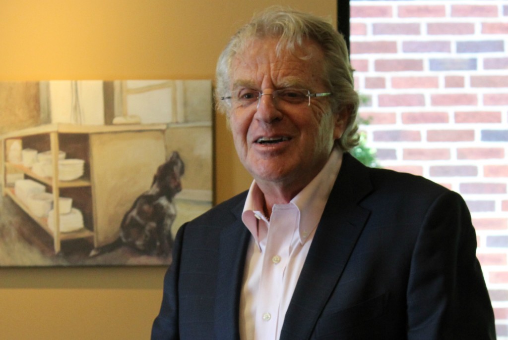 Jerry Springer, TV show personality and former Cincinnati mayor, talks to Ohio State students at Panera Bread on Oct. 15 about the upcoming 2016 election. Credit: Photo by Michael Huson / Campus Editor