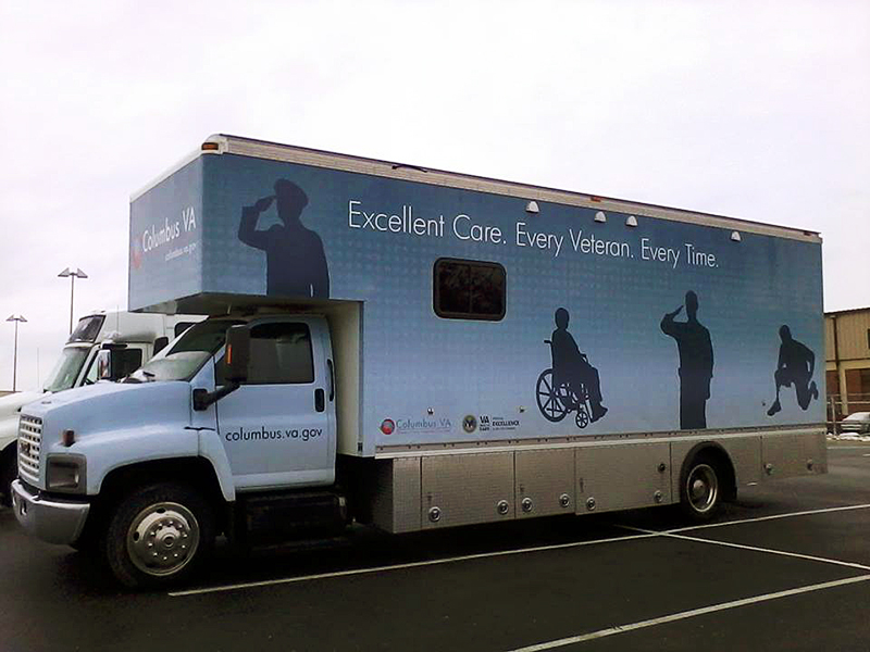 A mobile unit sits in a Columbus parking lot, ready to assist veterans and servicemen and women in the area. Courtesy: Christine Alley/ clerk of Columbus Mobile Outreach