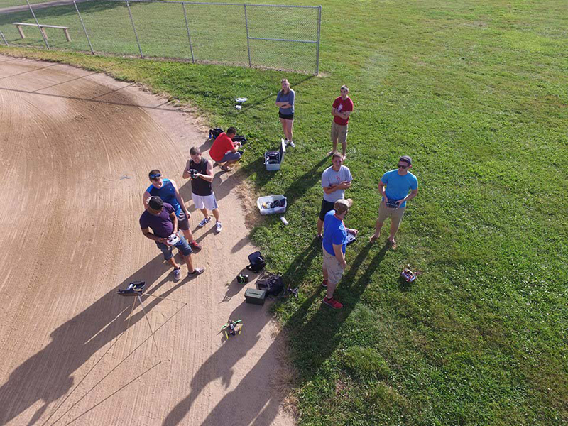 Members of the Ohio State Drone Club at a meetup from the view of a drone. Credit: Courtesy of Joshua Cheston