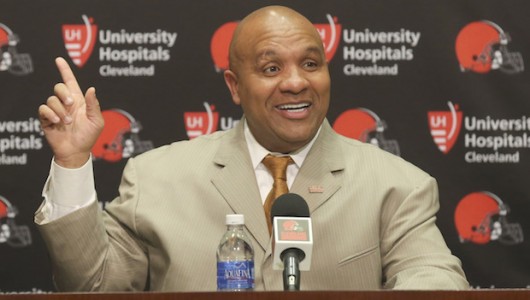 Cleveland Browns coach Hue Jackson answers questions from the media during a news conference at the team's headquarters on Jan. 13, in Berea, Ohio. Credit: Courtesy of TNS