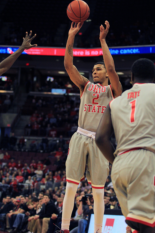 OSU junior forward Marc Loving (2) attempts a shot during a game against Rutgers on Jan. 13 at the Schottenstein Center. Credit: Samantha Hollingshead | Photo Editor