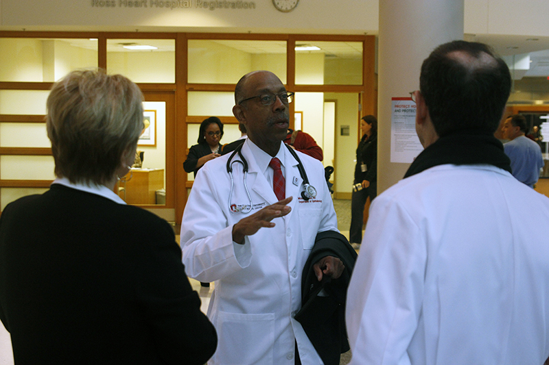 OSU President Michael Drake speaks during a tour of the Wexner Medical Center on Feb. 24. Credit: Jay Panandiker | Engagement Editor
