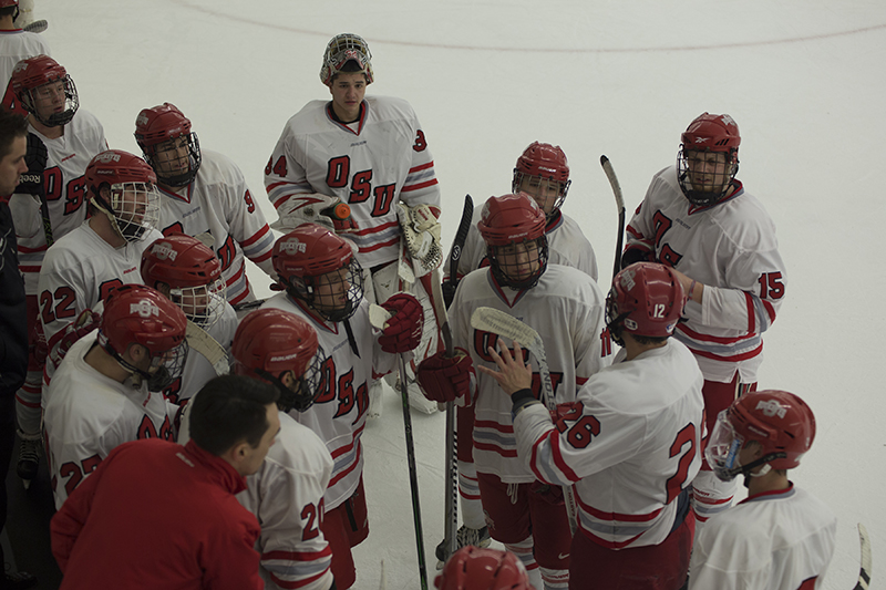 Members of OSU club men’s hockey during a game against Indiana on Jan. 29. Courtesy of Morgan Clark