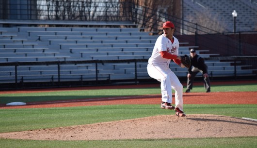 Junior Tanner Tully (16) winds up a pitch during OSU's 12-1 win over Hofstra on March 18 at Bill Davis Stadium. Credit: Giustino Bovenzi | Lantern reporter