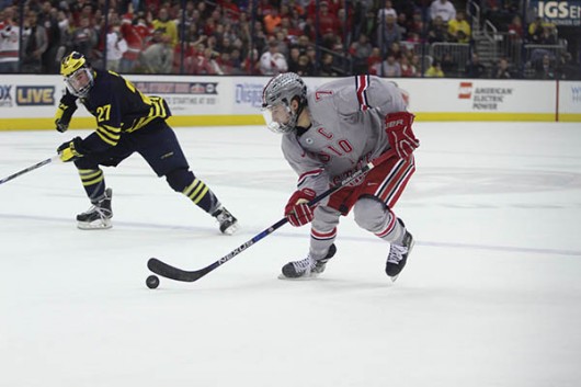 OSU junior forward Nick Schilkey (7) during a game against Michigan on May. 6 at Nationwide Arena. Credit: Lantern File Photo