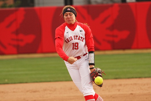OSU junior Shelby Hursh (19) during a game against Penn State on April 6 at Buckeye Field. Credit: Samantha Hollingshead | Photo Editor 