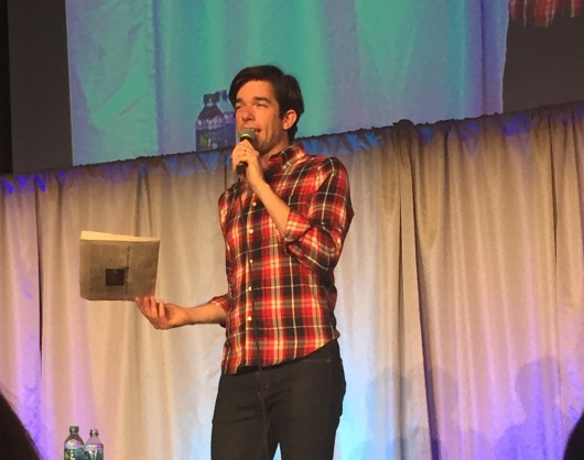John Mulaney performs a stand-up routine in the Archie Griffin Grand Ballroom on April 18. Credit: Courtesy of Anne Hohler. 