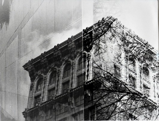 A double exposure of a building in downtown Columbus located at 8 E. Long St. Credit: Sierra Mollenkopf