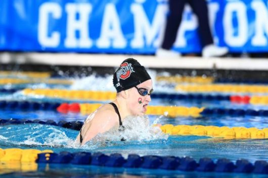 Ohio State junior swimmer Lindsey Clary competes at the Big Ten championships in February, 2016. Credit: OSU Athletics