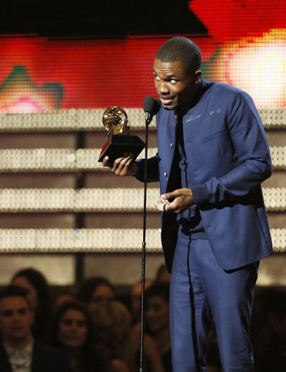 Frank Ocean accepts an award at the 55th Annual Grammy Awards at Staples Center in Los Angeles, California, on Sunday, February 10, 2013. Credit: Courtesy of TNS