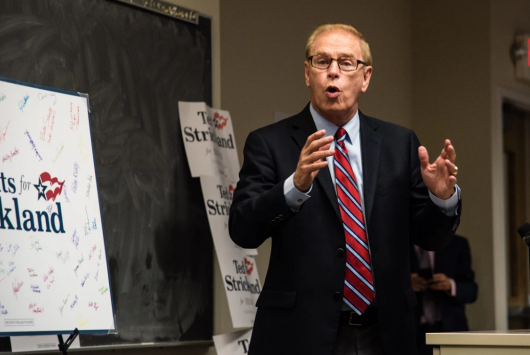 Former Ohio Gov. Ted Strickland speaks to Ohio State's chapter of College Democrats during a senatorial campaign stop on Sept. 1. Credit: Sam Harris | Assistant Campus Editor