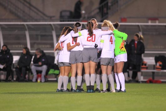 The Ohio State University women's soccer team compete in the first round of the 2016 NCAA Tournament vs. Dayton. November 12, 2016. Credit: Courtesy of OSU athletics